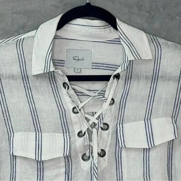 Rails Matea Flamenco Stripe Linen  Blend Pockets Shirt Blouse Sz M - Picture 8 of 15